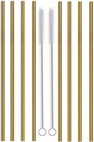Reusable Stainless Steel Straight Straws-WEEGCN 2-SET 60MM Aperture Drinking Metal Straws,Ultra Long Wide Safe Straws for Smoothies, Milkshakes Cleaning Brushes Storage Pouch (Golden)