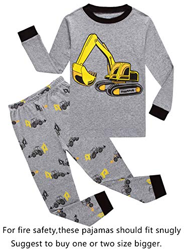 Family Feeling Excavator Little Boys Long Sleeve Pajamas 100% Cotton Pjs Toddler Sleepwears Size 3T