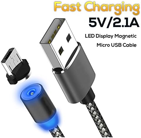 Tmoxen Nylon Super magnetic charging cable, Non Data Transfer USB Fast Charger Cable,360° Round,Max 2.4A Fast charging,LED Indicator, Micro USB for Android Devices