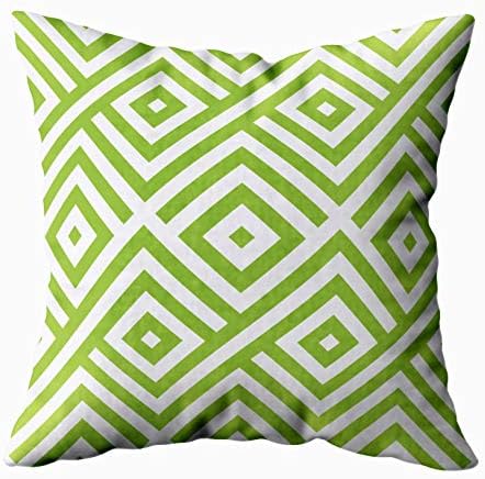TOMKEY Standard Pillow Cases, Hidden Zippered 18X18Inch Green White African Geometric Art Pattern Decor Throw Cotton Pillow Case Cushion Cover for Home Decor
