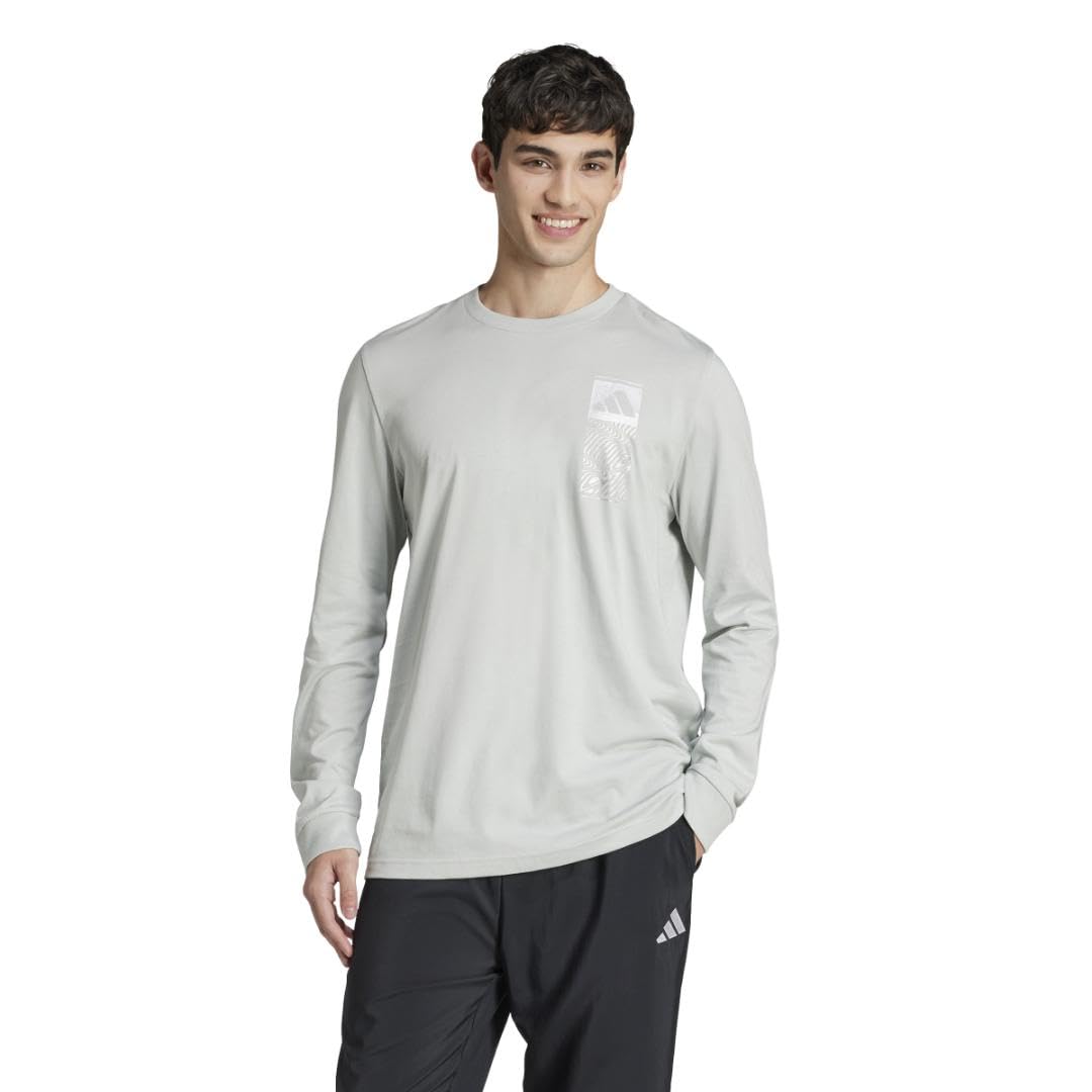 Photo 1 of adidas Men's Tech Metallic Long Sleeve Sportswear T-Shirt, Wonder Silver, X-Large