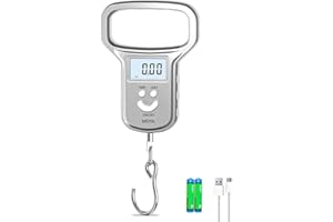 MEIYA Fish Scale: Dual Power(Battery/Rechargeable), Fishing Scale with Extra Wide Handle, 110lb, Backlit LCD Display, Includes 2 AAA Batteries&USB-C Charging Cable, Fishing Gifts for Men(Silver)