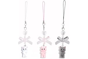 XLMCWT Cute Cat Phone Charm Kawaii Aesthetic Y2k Bow Heart Phone Charms Keychain for Women Phone Bag Camera Charms Decor 3PC