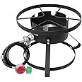 COOKAMP High Pressure Gas Burner 1-Burner Outdoor Propane Gas Cooker with 0-20 PSI Adjustable Regulator and Hose (BLACK) SA1600