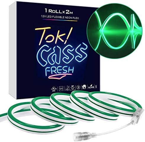 LED Neon Light, DC 12V Flexible LED Neon Sign Strip Lights Shaped Decor Light, 120 LEDs/M, Waterproof LED Rope Light for Indoor Outdoor Ambient Commercial Lighting Decoration (Green)