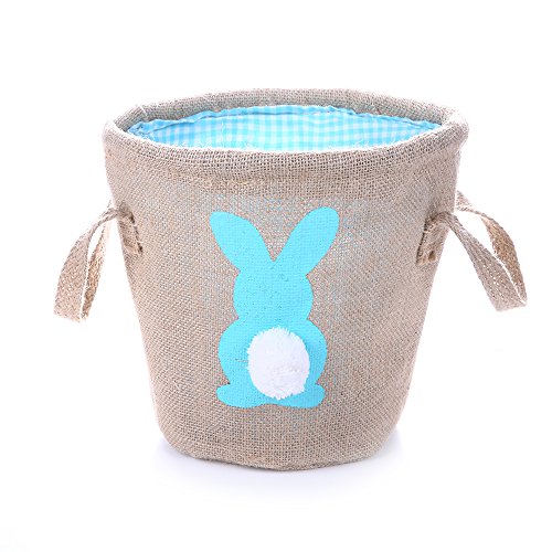 Easter Egg Basket for Kids Bunny Burlap Bag to Carry Eggs Candy and Gifts (Bunny Blue)