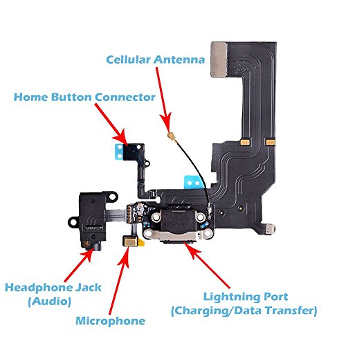OmniRepairs Charging USB Dock Port Flex Cable Replacement with Microphone, Headphone Audio Jack Assembly Compatible for iPhone 5c Model (A1456 and A1532) with Repair Toolkit