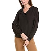 Brooks Brothers Womens Long Sleeve Ruffle V-Neck Crepe Blouse