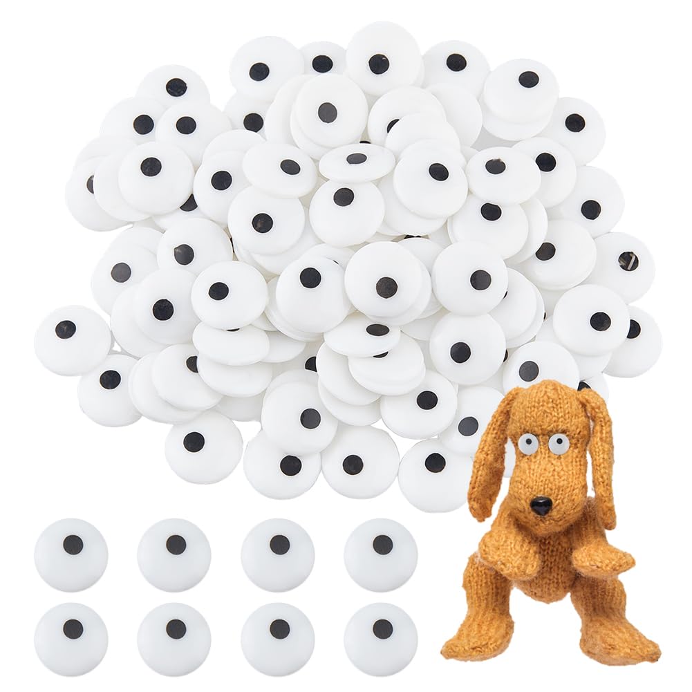SUPERFINDINGS 200Pcs 14mm Eyes Cabochons Eyes Tiles Flat Round Eyes Black White Safety Eyes Flatback Amigurumi Eyes for Puppet Teddy Bear Crochet