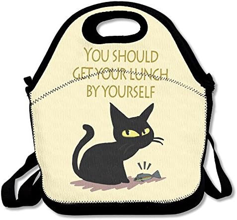 Cat Get Your Lunch Lunch Boxes Waterproof Picnic Bag Storage Bag With Zipper And Adjustable Crossbody Strap Design