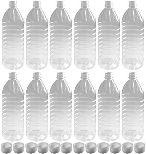 12 pack Clear Empty 32 oz FOOD GRADE BPA-free Plastic WATER Bbottles with Sure-Lock Tamper-Proof Caps Lids BULK Set