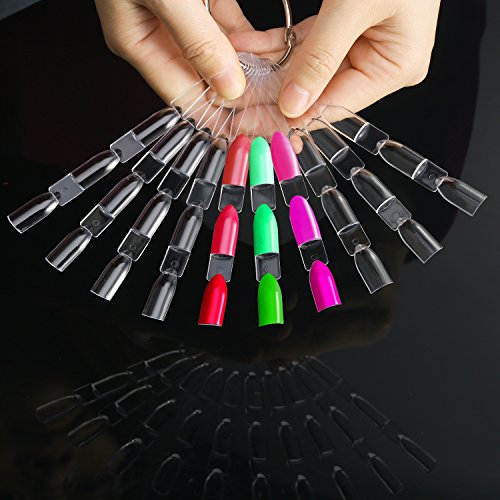 Bememo 50 Pieces Nail Art Polish Display Sticks Fake Nail Tips Fan with 3 Binder Rings for Practice