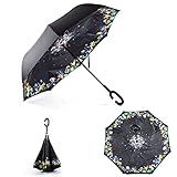 Aplus Trend Newest Windproof Double Layer C-Handle Inverted Umbrella with Fabric Cover Reverse Umbrella for UV Protection & Rain | Outdoor Car Umbrella for Women & Men