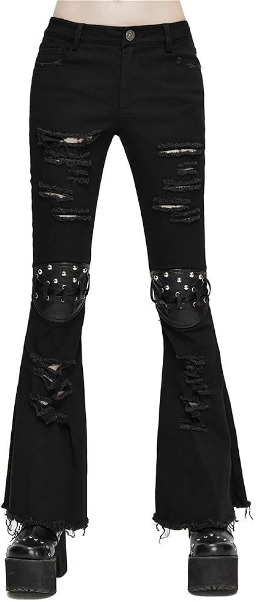 Devil Fashion Steampunk Clothing for Women Jeans for Women Destroyed Dark Denim Skinny Jeans