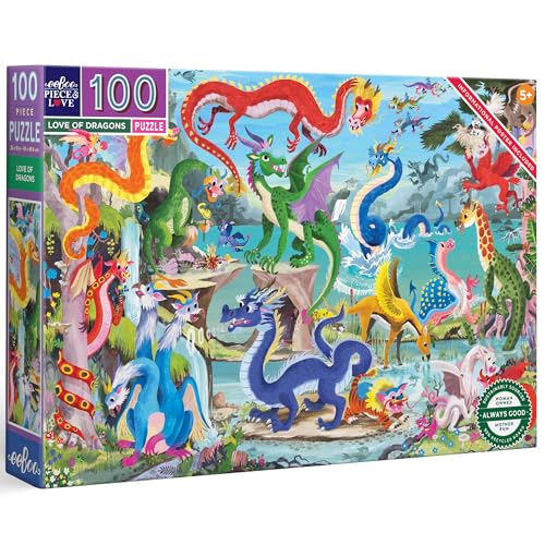 eeBoo 100 Piece Puzzle for Kids - Love of Dragons Children's Puzzle Dragon Themed, Large Pieces for Small Hands to Develop Motor Skills