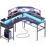 Huuger L Shaped Desk Gaming Desk with LED Lights