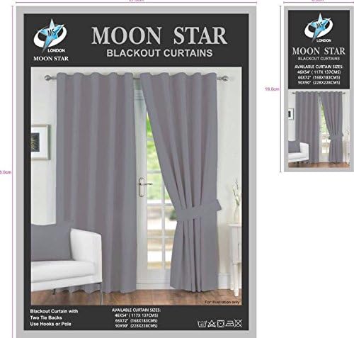 Grey Blackout Curtains With Two Matching Tie Backs For Hooks & Pole For Luxury Home Windows Decor Curtains (Small 46" * 54" (117cm*137CM) Approx)