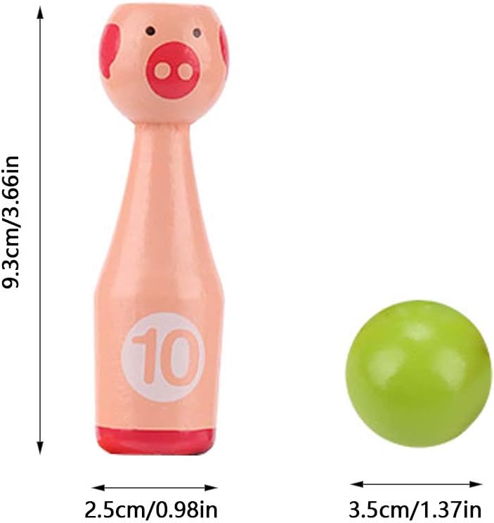 VGEBY Unisex-Kids Wooden Cartoon Animal Bowling Game Set Educational Toys 10 Bowling Bottles and 3 Bowling Balls Outdoor Toy - Image 3