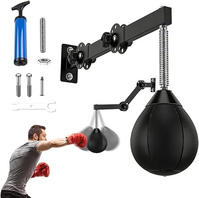 Table de punching ball - Pour montage mural - Avec suspension - Sac de frappe suspendu avec ressorts - Pour la gym à la maison, l'entraînement, la réduction du stress - Noir