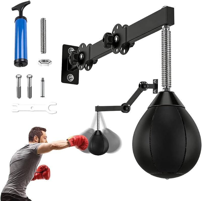 Table de punching ball - Pour montage mural - Avec suspension - Sac de frappe suspendu avec ressorts - Pour la gym à la maison, l'entraînement, la réduction du stress - Noir