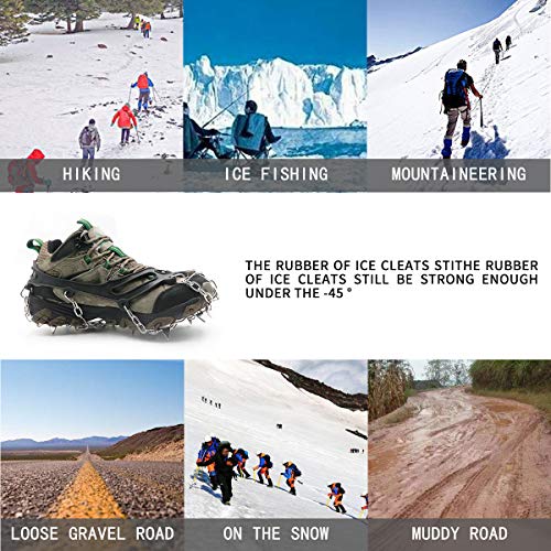 Samply Ice& Snow Traction Cleats, 19 Spike Mountaineering Climbing Crampons for Shoes, Boots, XL, Black