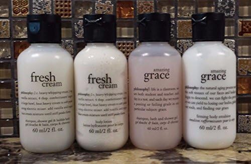 Philosophy Travel Set of 4 Amazing Grace &amp; Fresh Cream Shower Gel &amp; Body Lotion Trust Quality by TREATMENT SKINCARE