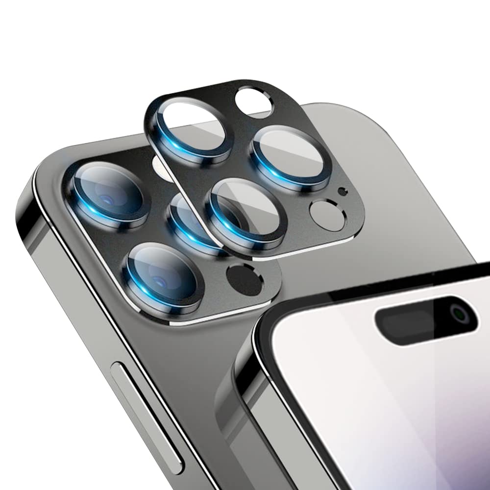 Niboow Camera Lens Protector for iPhone 14 Pro / 14 Pro Max, Aluminum Alloy 9H Tempered Glass, HD Full Cover, Black