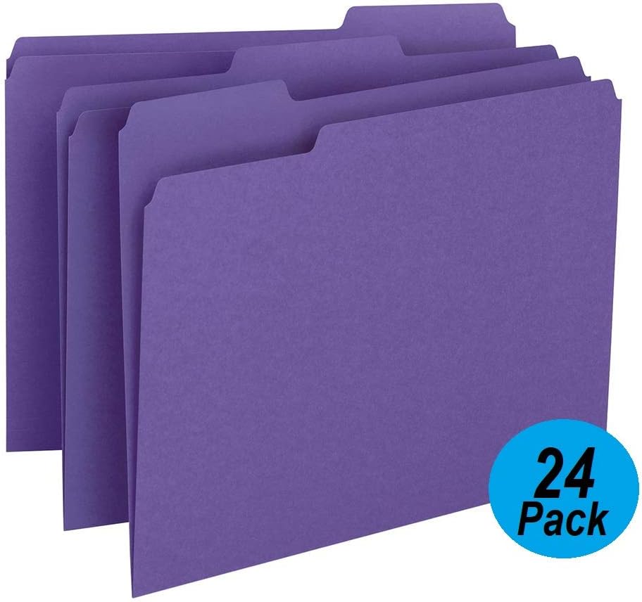 1InTheOffice Purple File Folders Top-Tab File Folders, 3 Tab, Purple, Letter Size, 24/Pack : Office Products