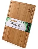 EXTRA LARGE ORGANIC Bamboo Cutting Board w/ Handles and Juice Grooves | Non-slip Wooden Chopping Board for Meat (Butcher Block), Vegetables, Fruit | Perfect Serving Board (18 x 12