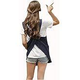 Shortened Design Apron, Japanese Style Soft Cotton Linen Apron with Two Side Pockets, X Cross Halter Aprons, Kitchen Cooking Clothes Gift for Women DIY Project, Crafting, Cooking, Baking(Navy Blue)