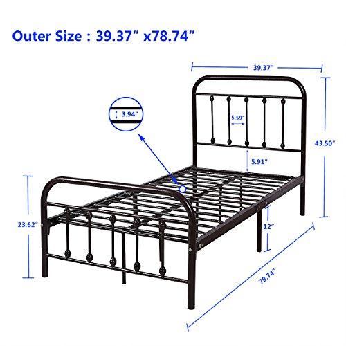 Metal Platform Bed Frame with Headboard and Footboard 12 Legs Mattress