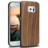 S6 edge Cases, Nature Real Wood Galaxy S6 Edge Case with Hard Back Protective Cover Hand made Wooden Cover Case with Samsung Galaxy Edge Wood Grain (walnut)