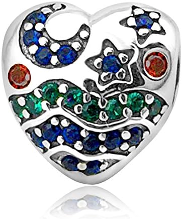 925 Sterling Silver Heartbeat Charm Bead Red Enamel Love Heart Charm Love In My Heart Knot Charm Beads (Moon star bead charm)