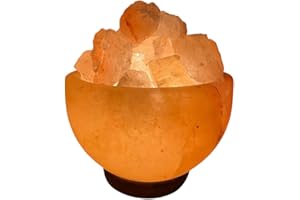 Selrosa Himalayan Salt Fire Bowl Lamp with Natural Rock Salt Chunks – Hand-Carved Crystal Light for Home Décor, Spa & Bedroom