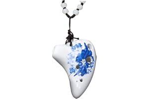 OSOLADY Ceramic 6-hole Ocarina Necklace Instrument in C Key with Jade Cord and Music Sheet, Portable