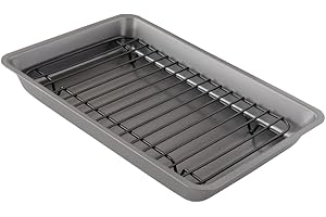 Chef Pomodoro Nonstick Carbon Steel Small Roasting Pan with Rack, Roasting Pan for Countertop Oven Baking, Single Serving, Grey (Mini)