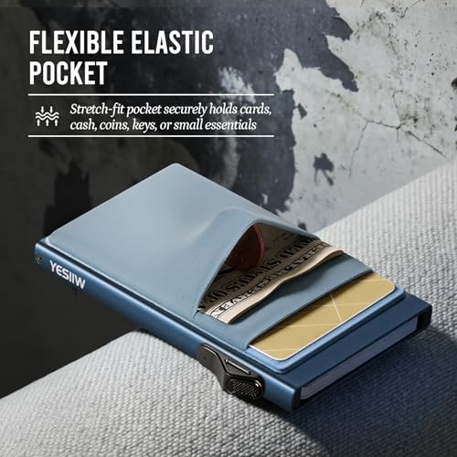 YESIIW RFID Blocking Pop Up Credit Card Wallet, A04-Light Blue, Minimalist