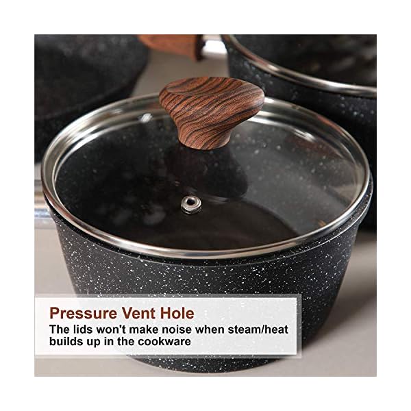 Kitchen-Academy-12-Pieces-Nonstick-Granite-Coated-Cookware-Set-Black-Bakelite-Handle-with-Wood-Effect-Soft-Touch Kitchen Academy 12 Pieces Nonstick Granite-Coated Cookware Set, Black - Bakelite Handle with Wood Effect (Soft Touch)