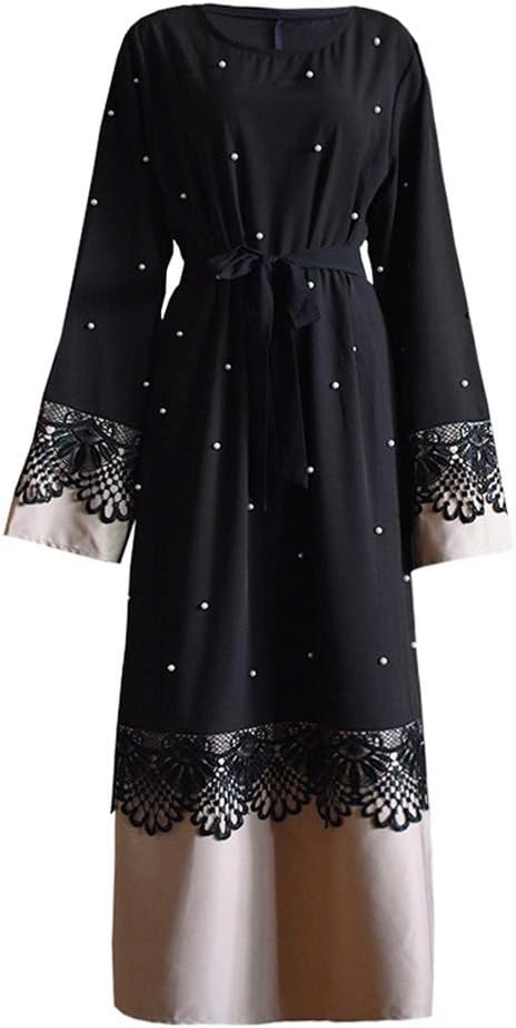 LF stores Female Robe Robe Abaya Dubai Kaftan Wome Beading Lace Maxi Hijab Muslim Dress Turkish Islamic Prayer Clothing Black (Size : XXXL)