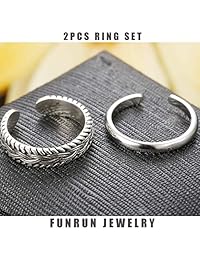 FUNRUN JEWELRY - Juego de 2 anillos ajustables para dedo del pie de plata de ley para mujer, diseño retro vintage