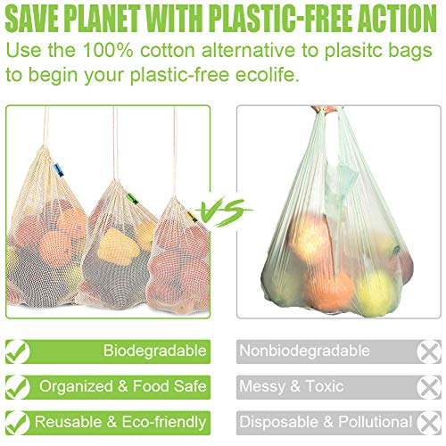Reusable Produce Bags, Organic Mesh Bags Reusable Grocery Bag with