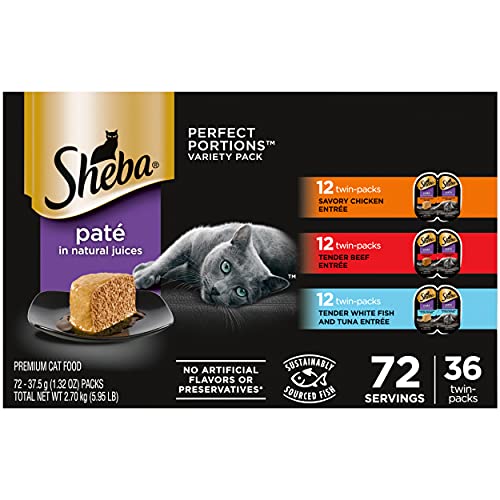 SHEBA Wet Cat Food Pate Variety Pack, Savory Chicken, Tender Beef, and
