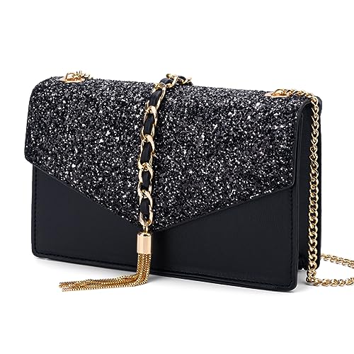 GM LIKKIE Crossbody Clutch Purse for Women, Glitter Evening Bag, Sequin Tassel Wedding Handbag for Party