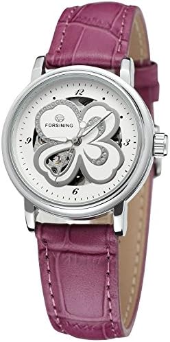 Sweetbless Wristwatch Women’s Four-leaves Dial Mechanical Self-wind Auto PU Leather Band Watches