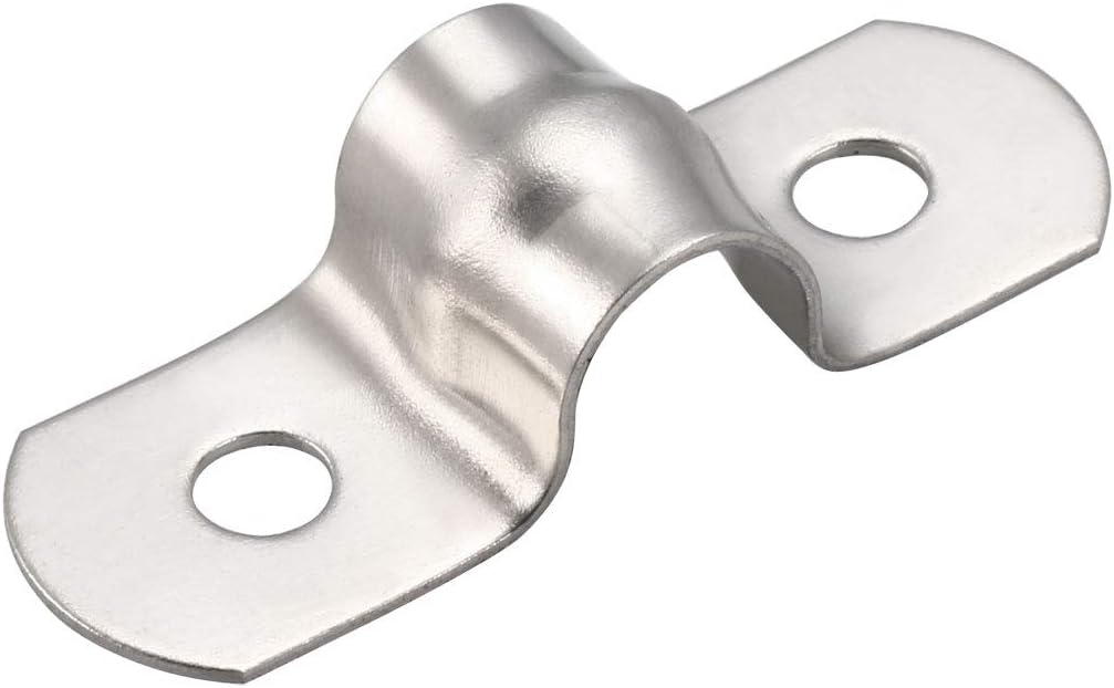 uxcell 8mm Rigid Pipe Strap, 304 Stainless Steel, 2 Holes Clamps, 50 Pcs