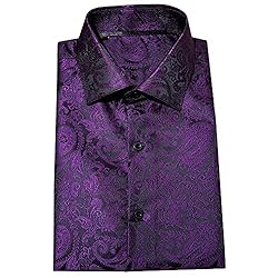 Barry.Wang Men Shirts,Paisley Flower Woven Silk