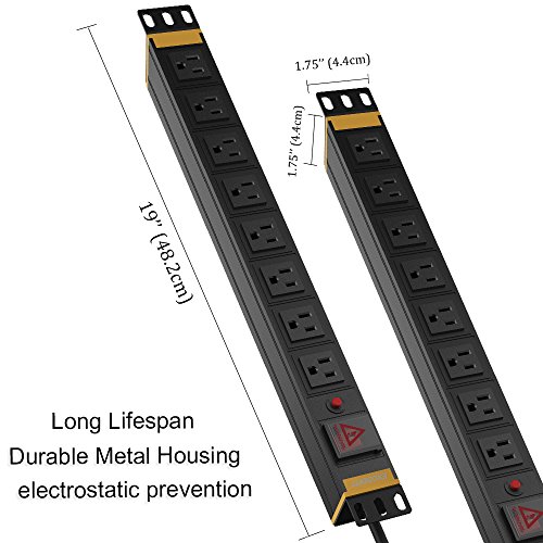 PDU Rackmount 15Amp 8 Outlets Power Strip Surge Protection 1U/15A/120V 6.5ft Power Cord