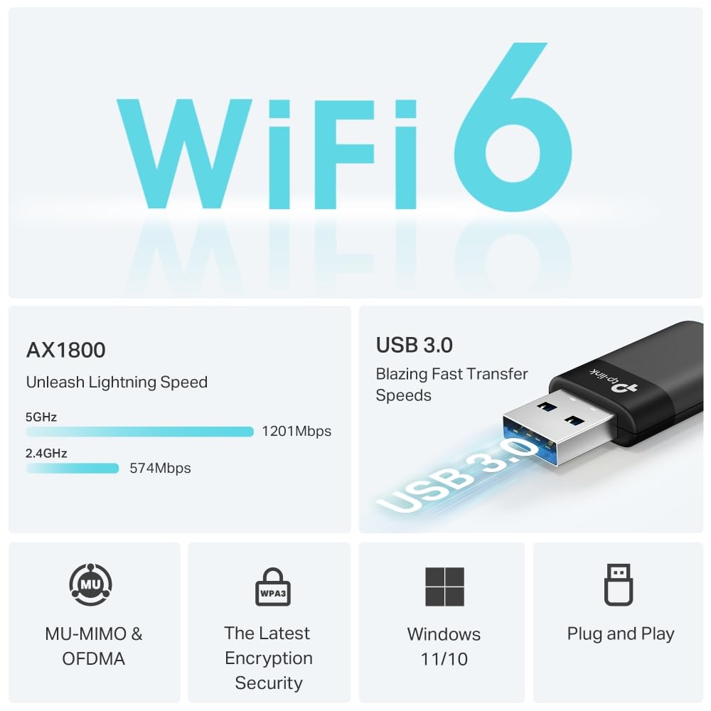 TP-Link Archer TX23U Nano WLAN Stick Für PC, Wi-Fi 6 AX1800 Dual Band WLAN Adapter, Nano Größe, WPA3, MU-MIMO, nur Kompatibel mit Windows 11/10 4