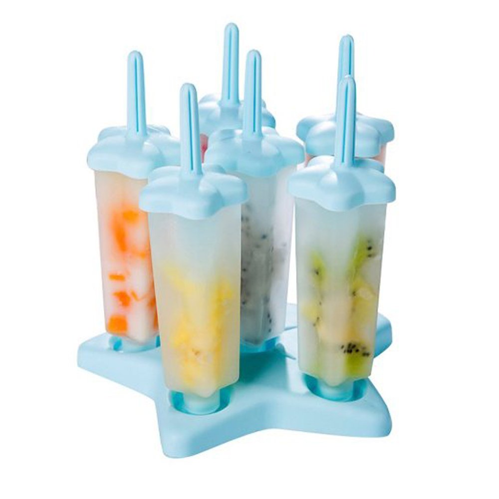 GTI Reusable Ice Pop Molds, Star Popsicle Maker BPA Free Plastic - Set of 6, Blue