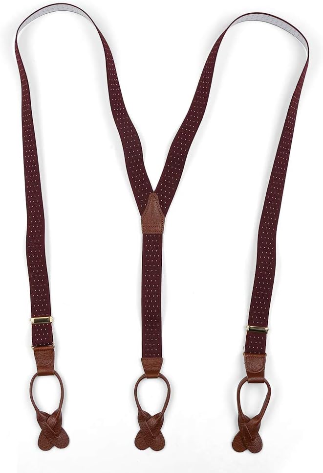 Albert Thurston Wine Dot Button Braces with Tan Leather/Brass Fittings
